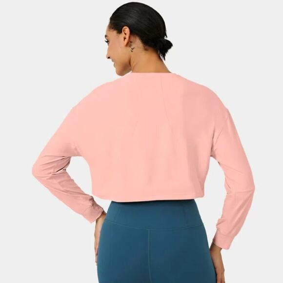 Halara Dropped Shoulder Long Sleeve Cropped Sports Top in Pale Rosette M NWT - Picture 2 of 8